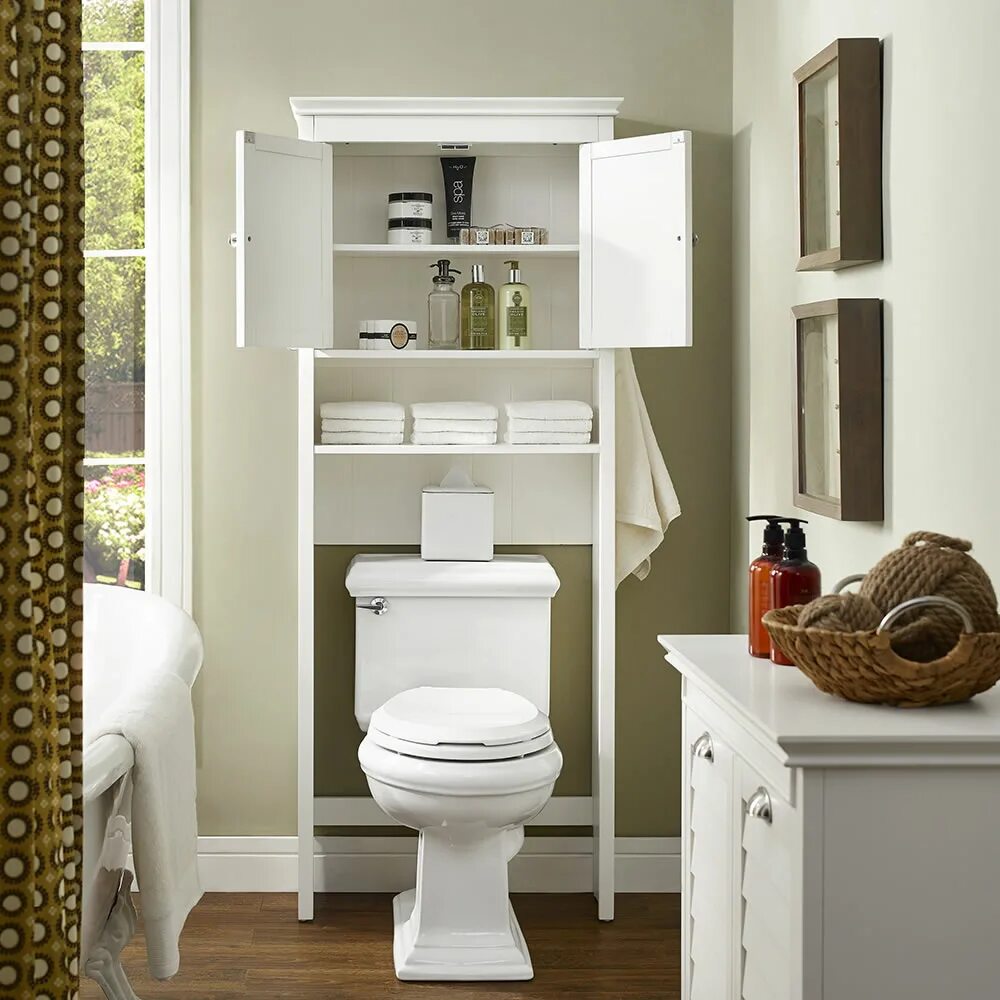 Полки в туалете за унитазом фото The Over The Toilet Organizer - Hammacher Schlemmer