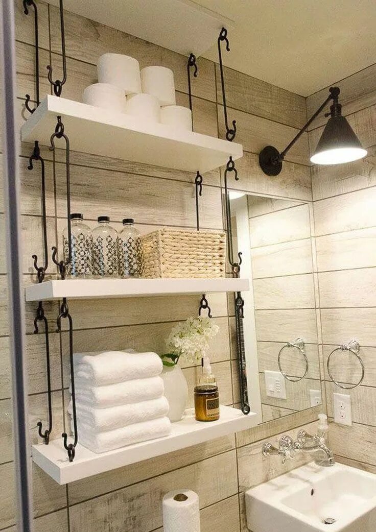 Полки в ванной интерьер Creative Tiny Bathroom Storage with Interesting DIY Shelves - Best Small Bathroo