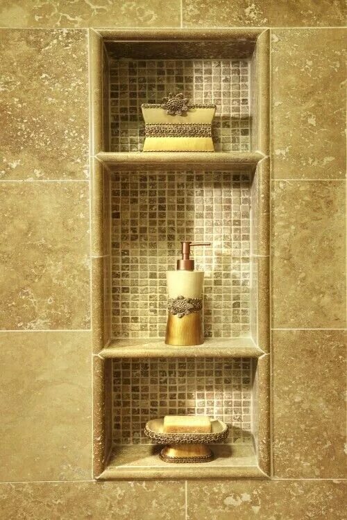 Полки в ванную комнату из плитки фото Pin auf * Home and Deco * Dusche umgestalten, Badezimmerideen, Kleines bad umbau