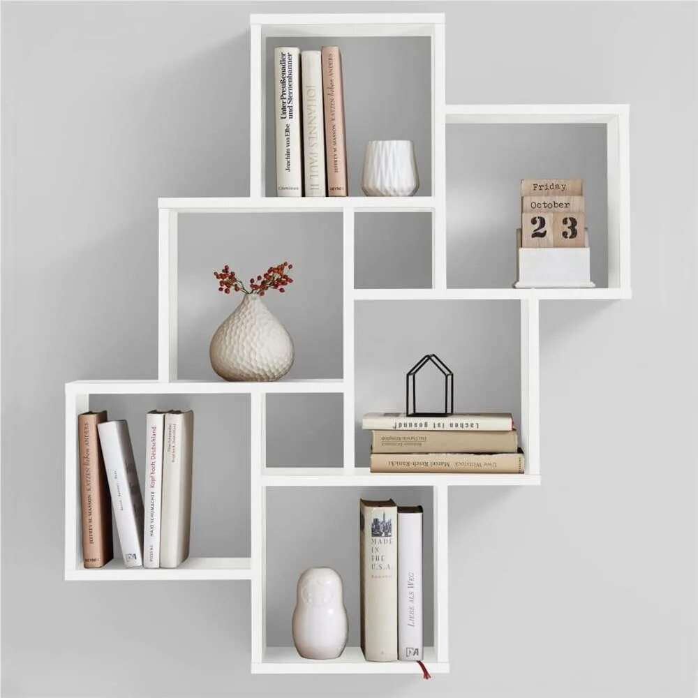 Полки виды фото FMD Wall-Mounted Shelf with 8 Compartments White