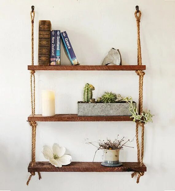 Полку своими руками фото Hanging Shelf Reclaimed Wood Shelves Hanging Barn Wood Bookshelf Suspended Shelf