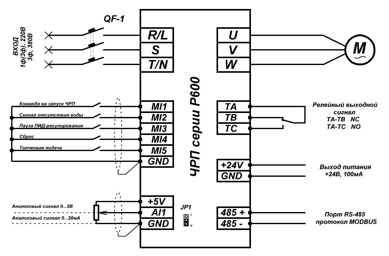 Полная схема подключения Схема включения частотного преобразователя
