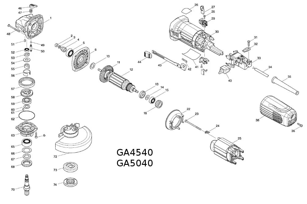 Полная схема сборки болгарки макита ga5030 515364-4 Wirnik szlifierki kątowej Makita GA4540, GA5040, GA5040R Makita - CTN E