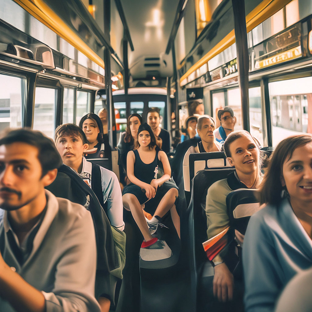 Полный автобус людей фото "A bus full of people" - image created in Shedevrum