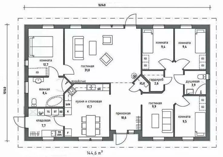 Полный чертеж одноэтажного дома Plan doma фото - DelaDom.ru