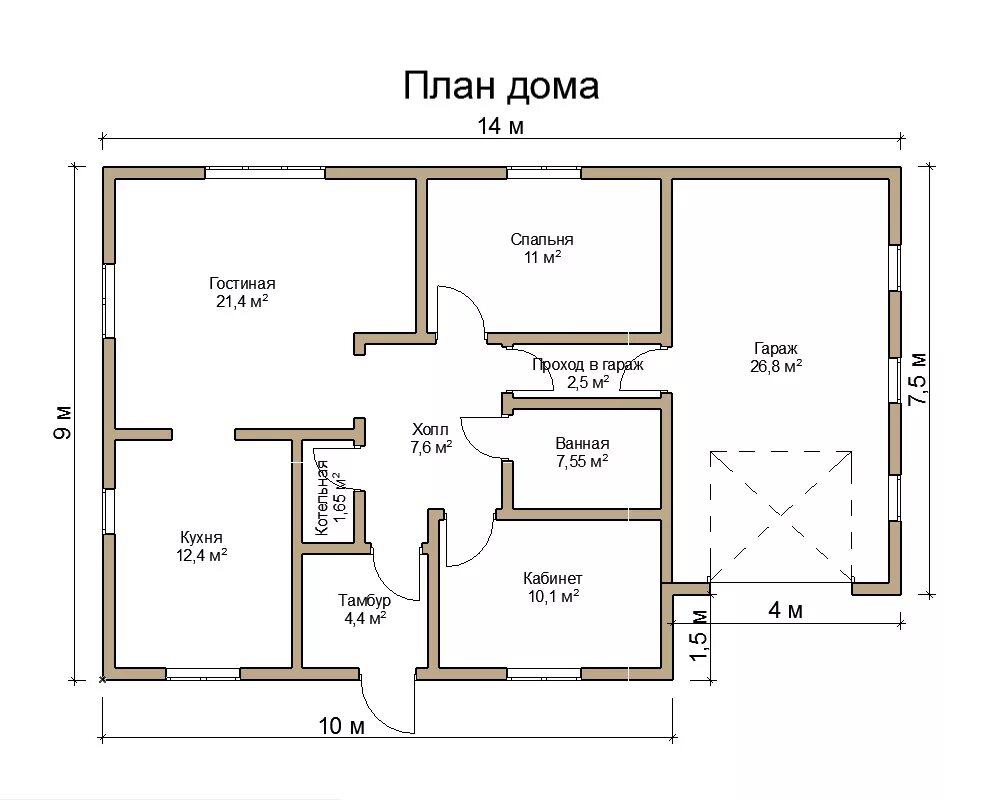 Полный чертеж одноэтажного дома Plan doma фото - DelaDom.ru