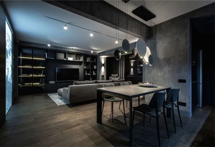 Полный интерьер квартиры Twilight Atmosphere in a Contemporary Home by YoDezeen Dark interiors, House int