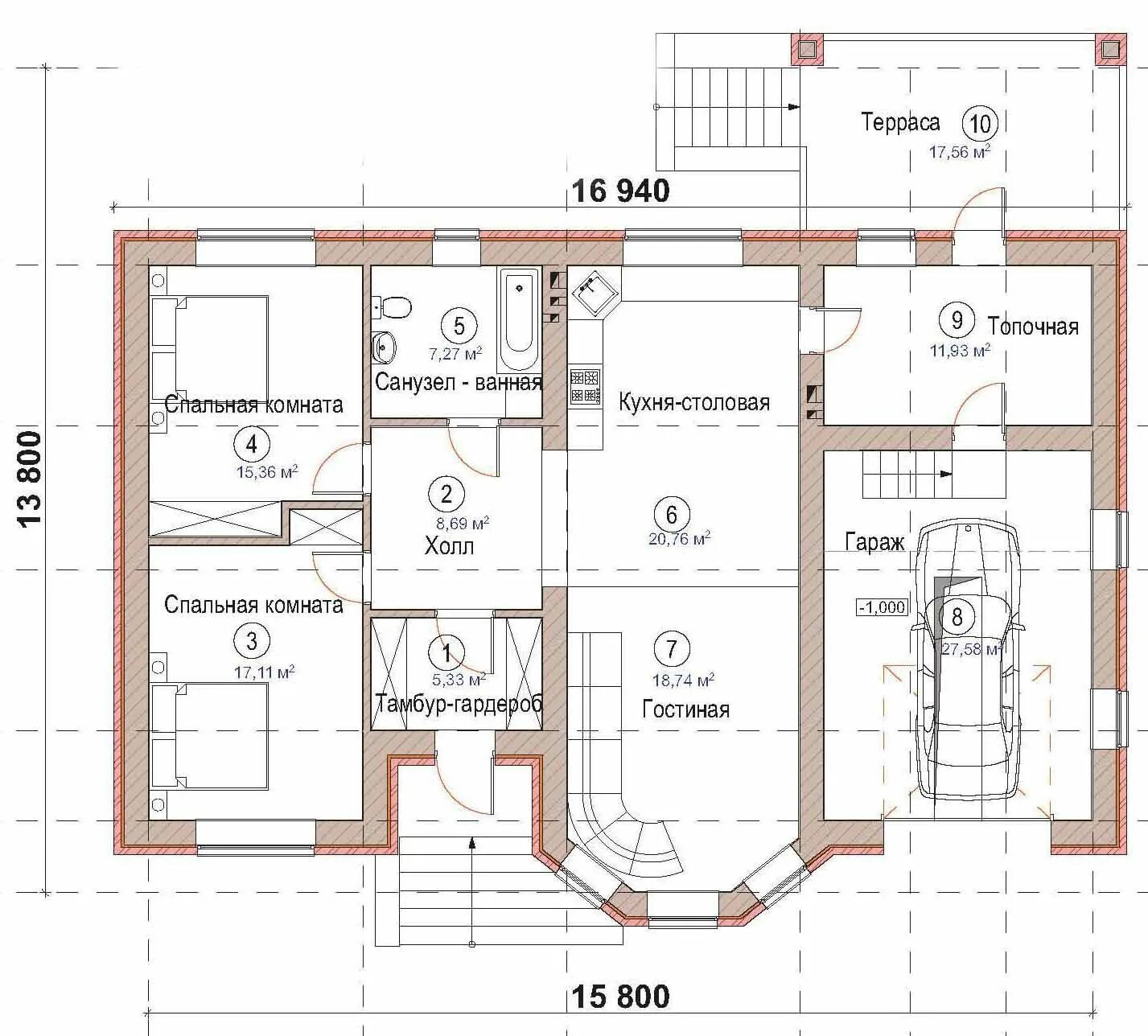 Полный план дома с чертежами и размерами План этажа одноэтажного коттеджа House plans, Floor plans, Home projects