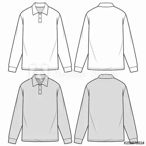 Поло с длинным рукавом выкройка LONG SLEEVE POLO SHIRTS fashion flat sketch template - Buy this stock vector and