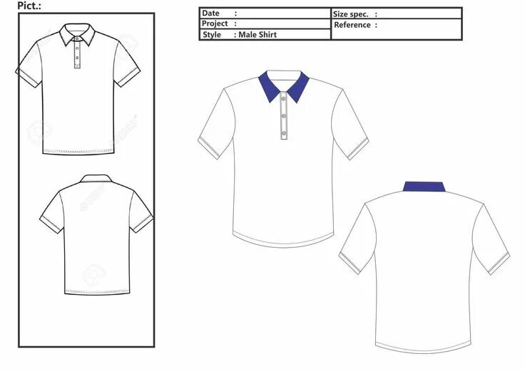 Поло женское выкройка Male Polo Shirt Vector Fashion drawing, Technical drawing, Shirts