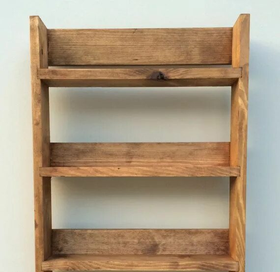 Полочка из дерева фото Reclaimed Rustic Wooden Spice Rack 3 Shelves 41cm Tall Open Top Medium Oak Finis