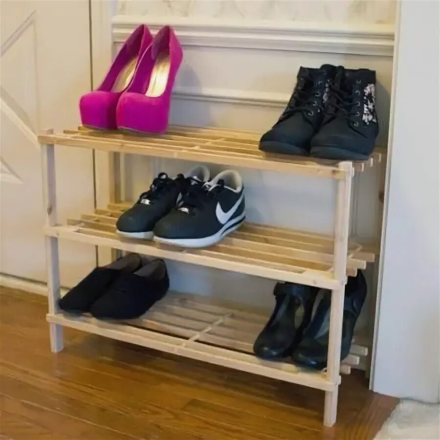 Полочки для обуви своими руками фото Lavish Home 3-Tier Shoe Storage Organizer Rack Holds 9 Pair, Light Oak - Walmart