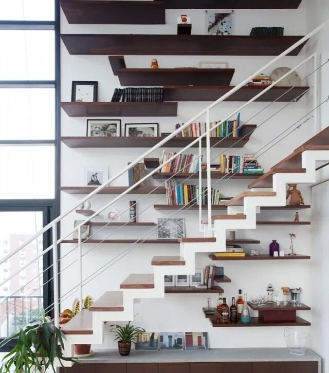 Полочки под лестницей фото идеи Formlab Stairs design, Minimalist bookshelves, House design