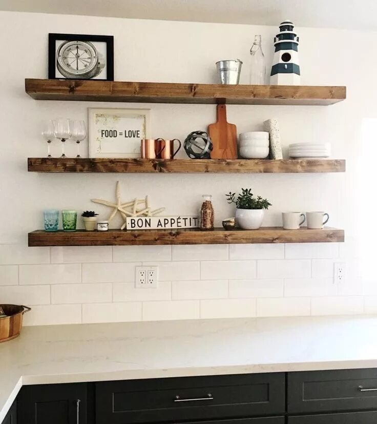 Полочки в интерьере кухни Rustic Kitchen Floating Shelves Kitchen Organization Wooden Shelves Farmhouse Op