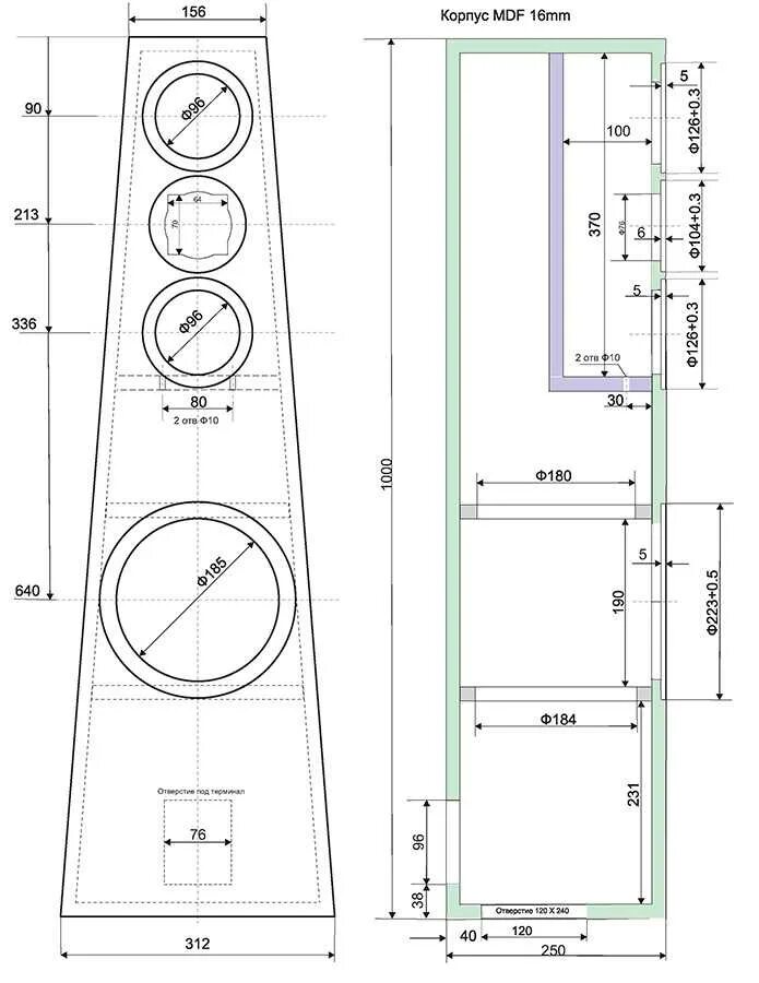 Полочная акустика своими руками для дома чертежи Размер акустической системы