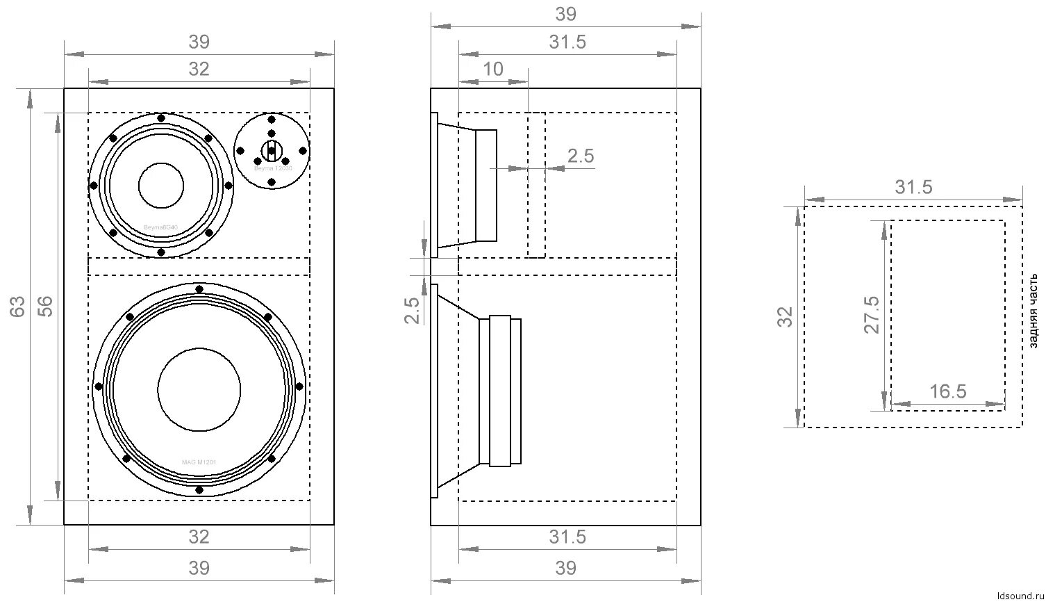 Полочная акустика своими руками для дома чертежи Проект 3-х полосной АС (MAG M1201 + Beyma 8G40 + Beyma T2030) ldsound.info