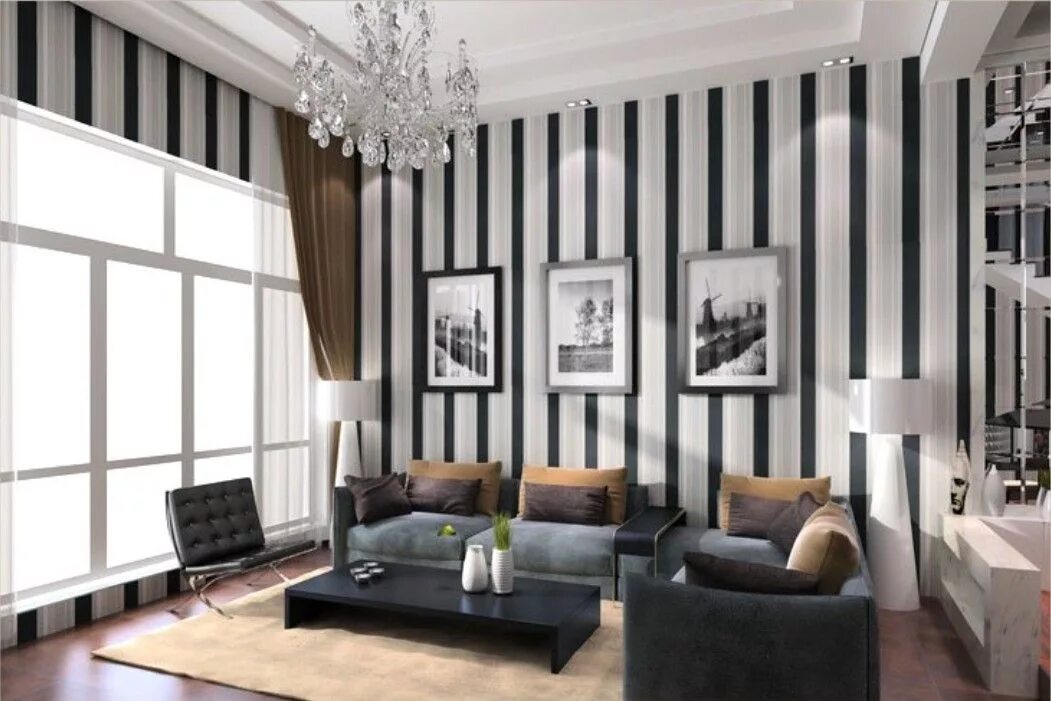 Полосатые обои в интерьере гостиной фото Stripes! Modern living room interior, Contemporary living room design, Wallpaper