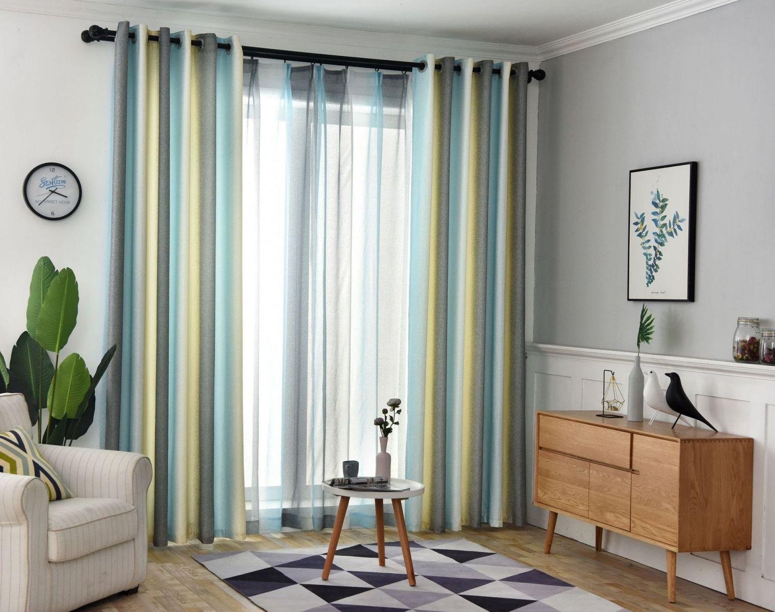 Melrose Stripe Readymade Eyelet Lined Curtains in Duck Egg Curtains ready made, 