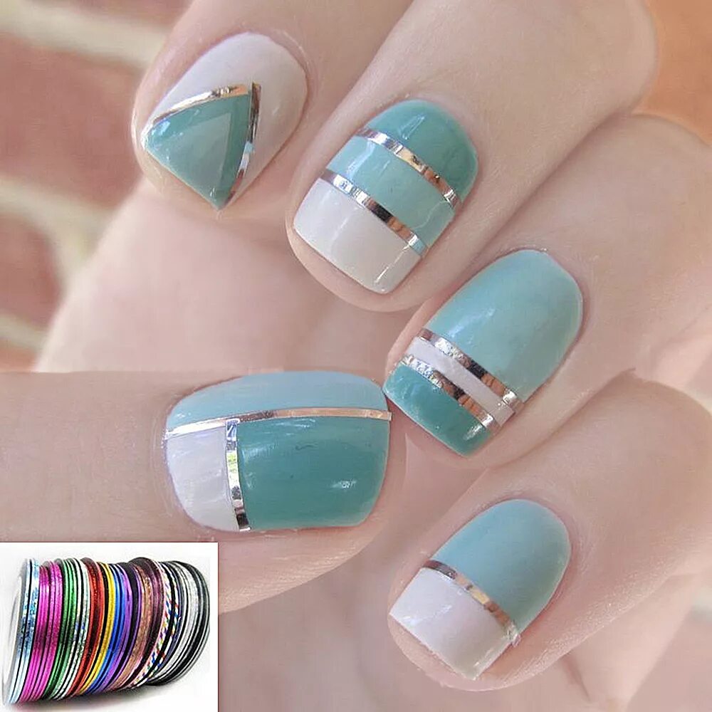 Полоски на ногтях дизайн фото 1 mm 10 pcs/Lot Color Glitter Nail Striping Line Tape Sticker Set Nail Art Decor