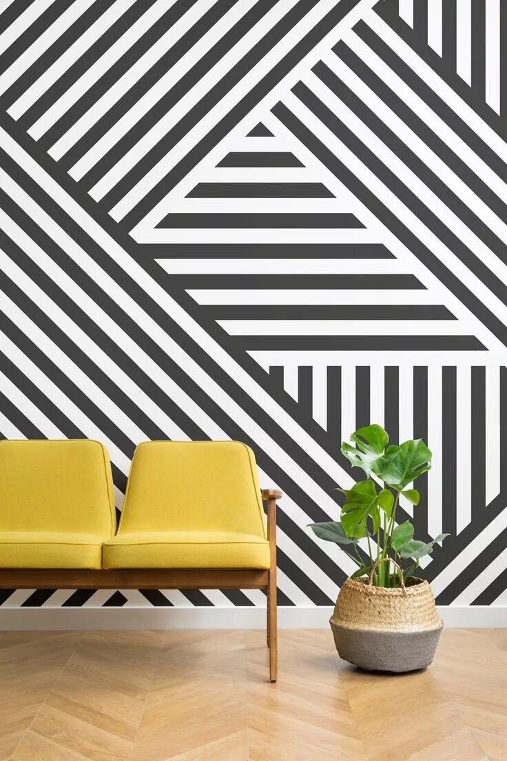 Полоски на стене в интерьере Divert-Striped-Geometric-Wall-Mural Geometric wall paint, Wall paint designs, Ho