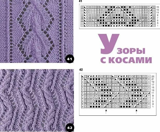 Полосы спицами со схемами Узоры с косами спицами