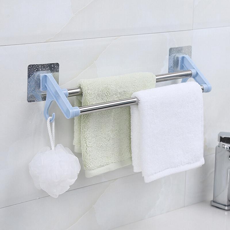 Полотенца держатель в ванную фото Practical Tool Bathroom Punch-Free Towel Rack Stainless Steel Double Rod No Trac