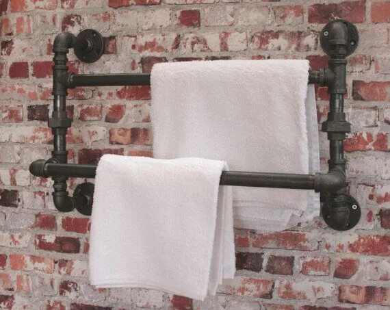 Полотенце в стиле лофт DOUBLE TOWEL RAIL Large Industrial Steampunk 3/4" Pipe Bathroom Malleable Storag