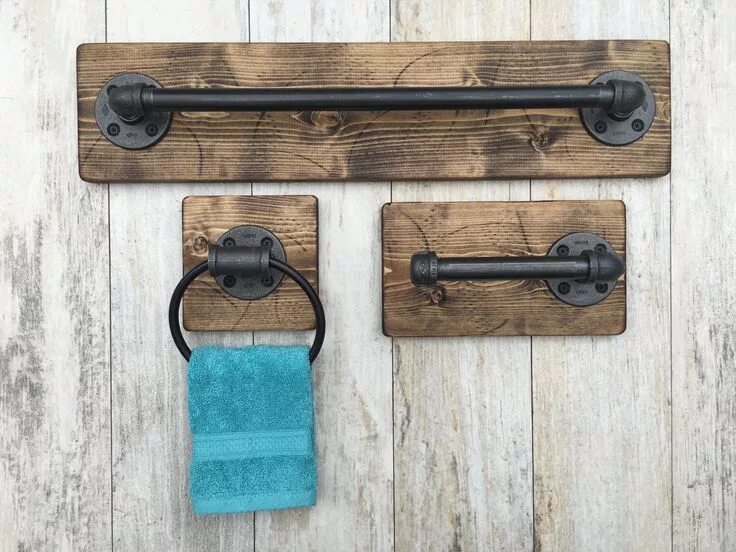 Полотенце в стиле лофт Rustic Bathroom Set, Industrial Pipe Set, Full Bathroom Accessories, Rustic Deco