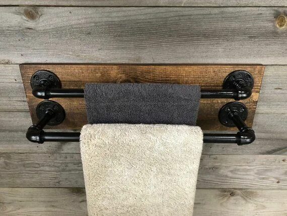 Полотенце в стиле лофт ESPRESSO Double Towel Holder Bathroom Industrial Towel Bar Etsy Handtuchhalter b