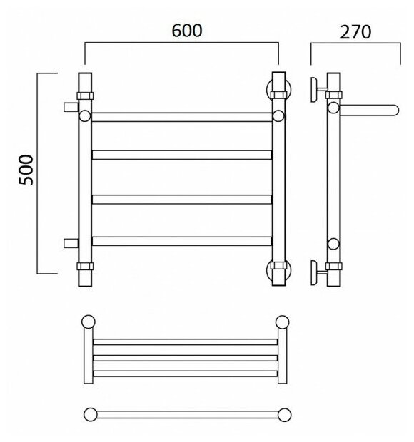 Полотенцесушитель 60 60 с нижним подключением Водяной полотенцесушитель Роснерж Прямая L107101 70x60 с полкой и боковым подклю