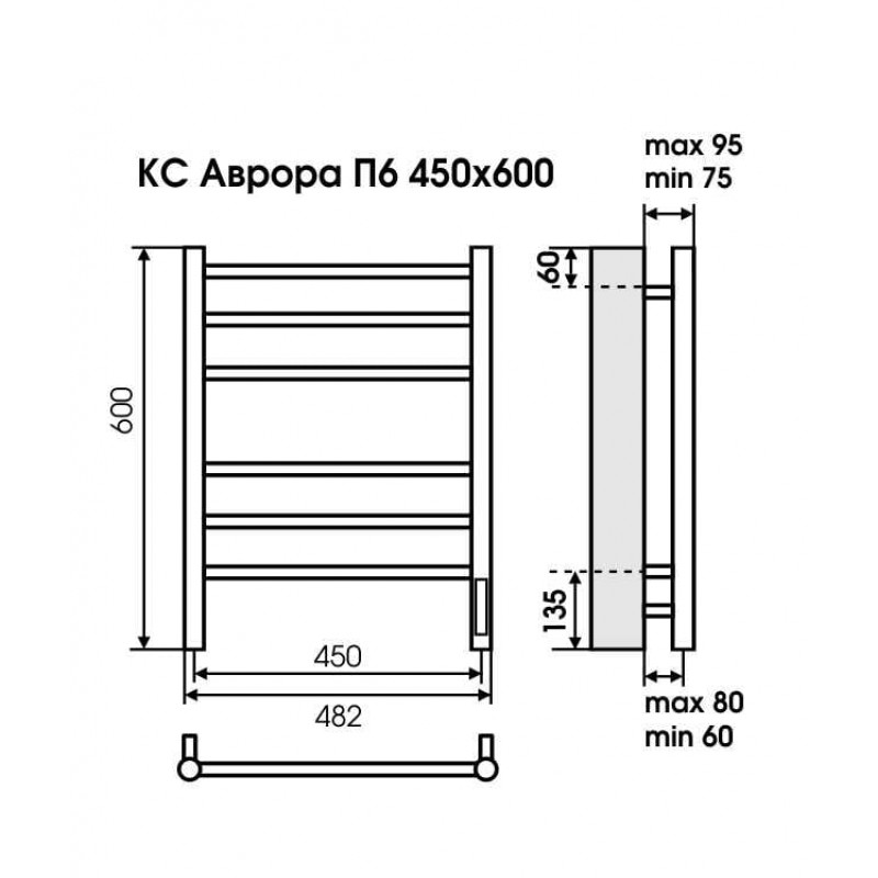 Полотенцесушитель электрический терминус схема подключения Электрический полотенцесушитель Terminus Аврора П6 КС 9003 450х600 белый матовый
