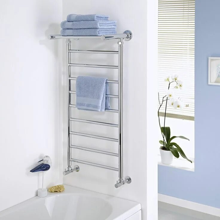 Полотенцесушитель на кухне фото в интерьере Milano Pendle - Chrome Heated Towel Rail with Heated Shelf - 994mm x 532mm Heate