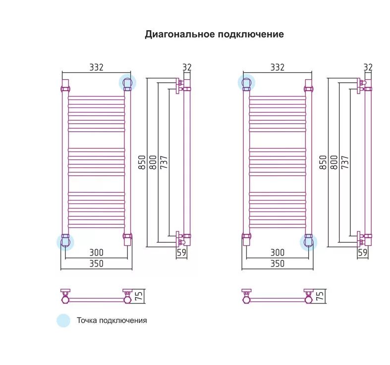 Полотенцесушитель нижнее подключение 40 см Полотенцесушитель водяной Сунержа Богема прямая, 800х300 мм, диаг/нижнее подкл-е