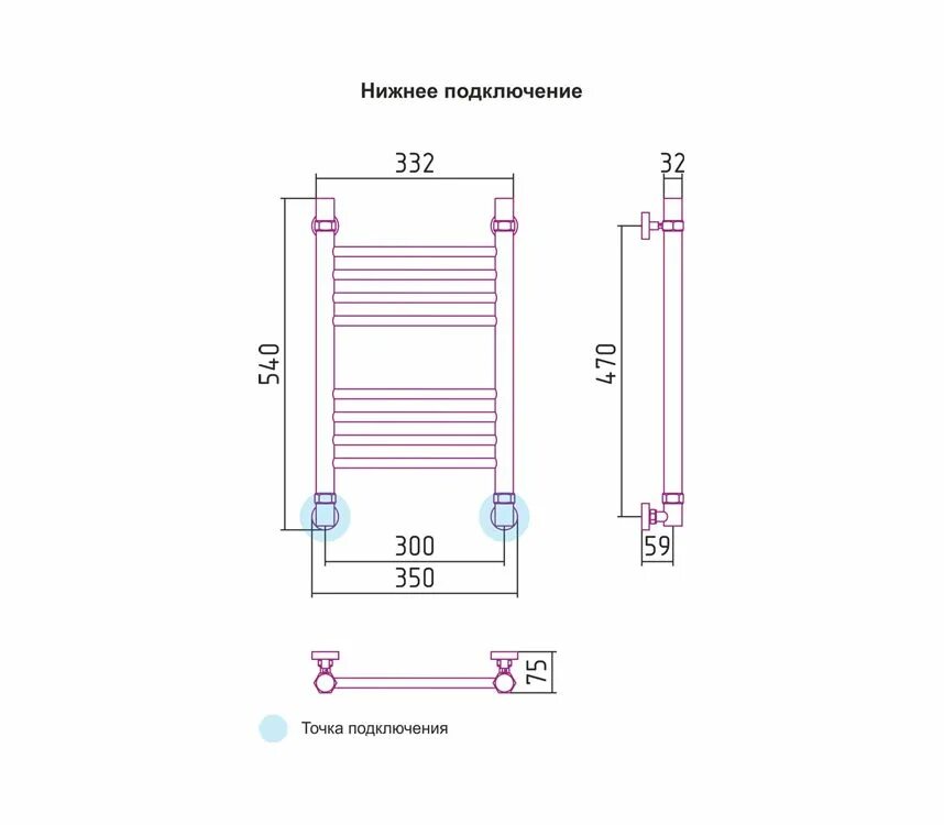 Полотенцесушитель водяной для ванной купить нижнее подключение Водяной полотенцесушитель Сунержа Богема 500х300