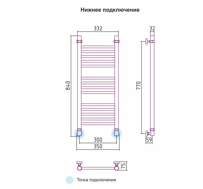 Полотенцесушитель водяной нижнее подключение черный Полотенцесушитель водяной Сунержа Богема прямая, 800х300 мм, диаг/нижнее подкл-е