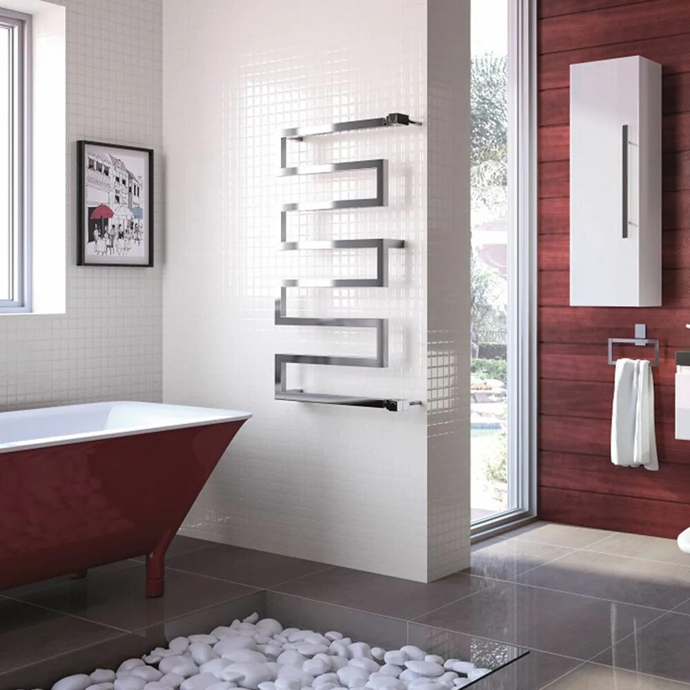 Полотенцесушитель водяной в интерьере ванной Radox Serpentine Heated Towel Rail 730x500mm Stainless Towel radiator, Towel war