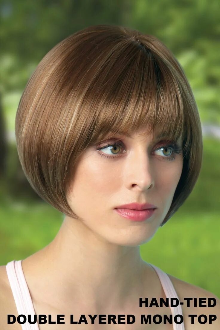 Полукаре женская стрижка фото с челкой Wig features: Double Monofilament Top, Hand-tied Top Transformational bob style 