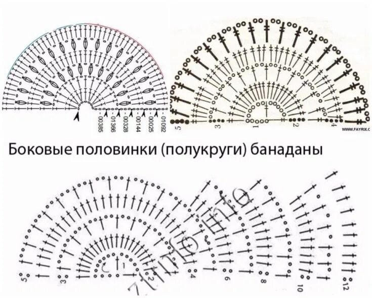 Полукруг крючком схема схемы полукругов для вязания банданы Вязание, Бандана, Вязание крючком