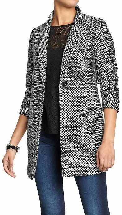 Полупальто женское из твида с джинсами фото Old Navy Women's Long Tweed Blazers - ShopStyle Navy blazer women, Old navy wome