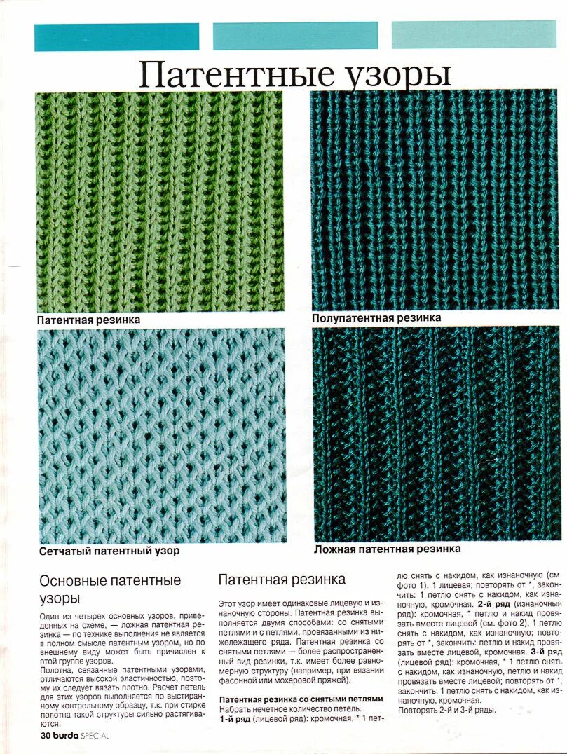 Полупатентные узоры спицами схемы и описание Патентные узоры и резинки для вязания изделий спицами. Схемы. Вязание для Вас Дз