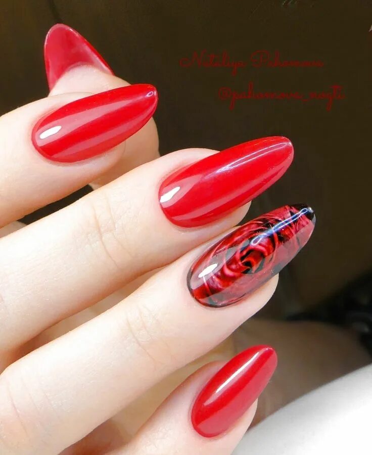 Полупрозрачный красный маникюр Pin de Sneha em Elegant nails