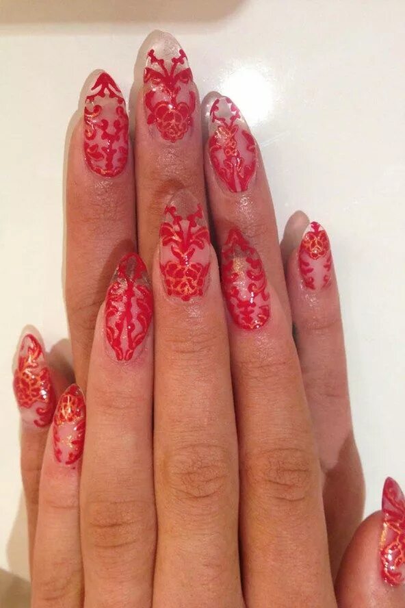 Полупрозрачный красный маникюр Nail Art Idea Nail art, Lace nails, Nails