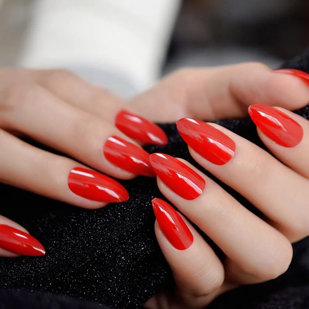 Полупрозрачный красный маникюр China Red Classical Stiletto Nails Fake Gel Gel Polish Shiny Fingernails Press O