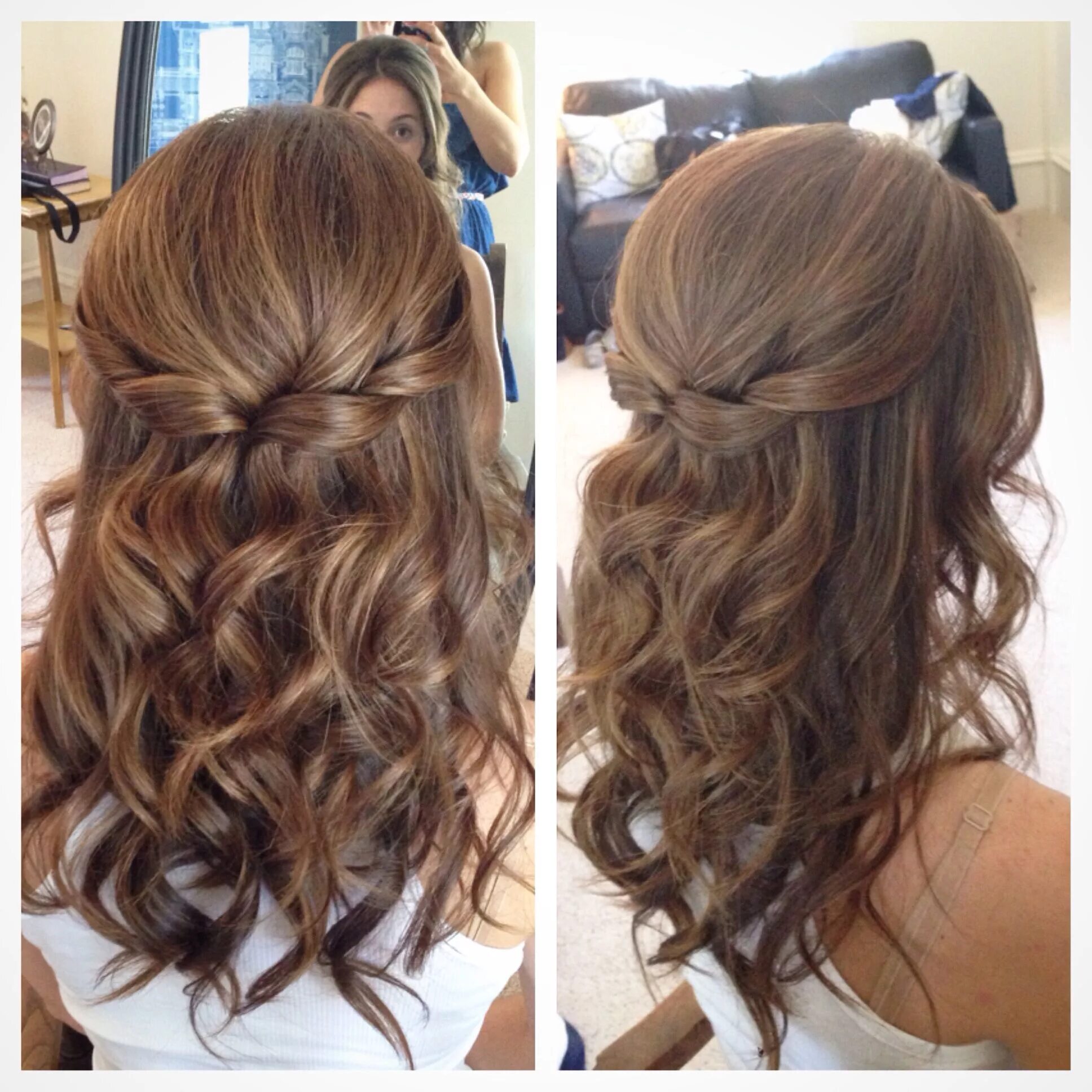 Полураспущенная прическа на средние волосы Half up half down hair, wedding hair, pretty hair Curled prom hair, Hair lengths