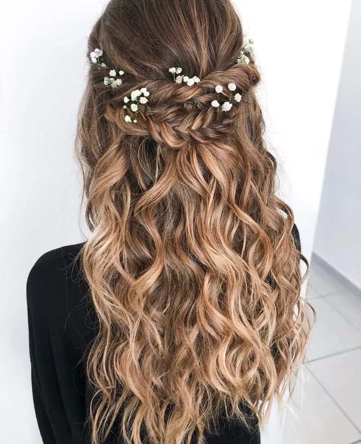 Полураспущенные прически на средние 34 #Boho Wedding #Hairstyles to Inspire Long hair styles, Wedding hairstyles for