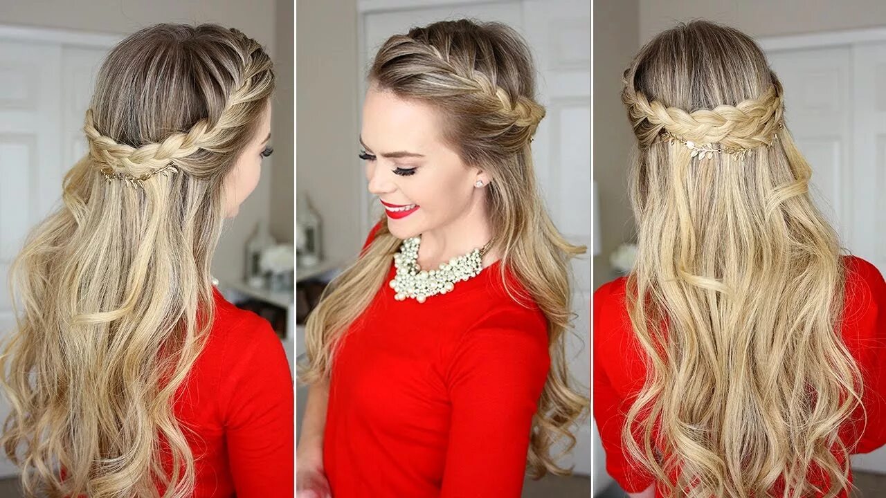 Полураспущенные прически на средние French Braid Crown: Last Minute Holiday Hairstyle - YouTube