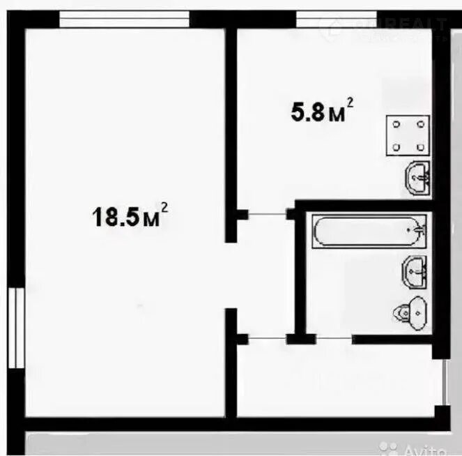 Полуторка квартира планировка Квартира, 1 комната, 32 м² - купить в Новотроицке, цена 750 000 руб., продано 20