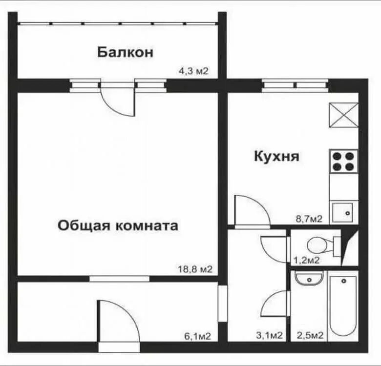 Полуторка квартира планировка фото Квартира, 1 комната, 40 м² - купить в Чебаркуле, цена 11 000 руб., продано 30 ок