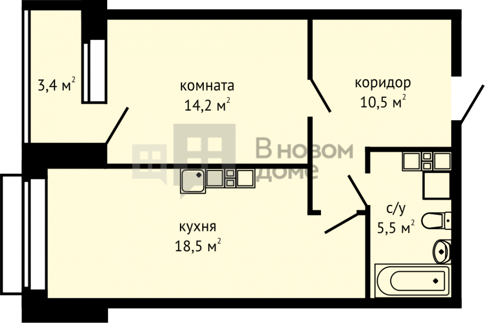 Полуторка квартира планировка фото 1-комнатная на 15 этаже, пл. 50.40, № 119 - ЖК "ГРАНД" В новом доме Вновомдоме В