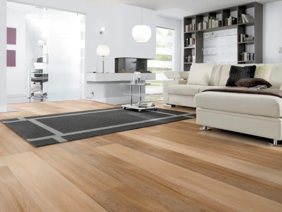 Полы кварц винил фото в интерьере гостиной Wineo Designline 400 wood Eternity Oak Brown za 603 Kč floorwood.cz